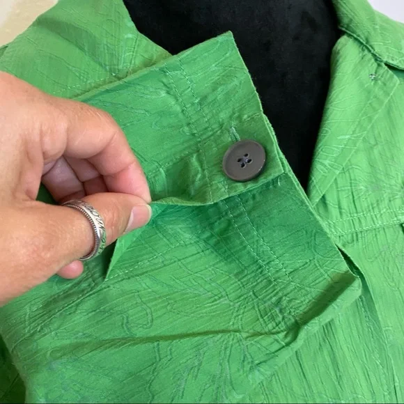 90’s Karen Scott Button Blouse Top PM Green Button Down Shirt Top 3/4 Sl… - Picture 4 of 11